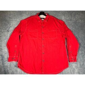 Tommy Bahama Mens XXL Red Cotton Long Sleeve Button Down Shirt White Stitching